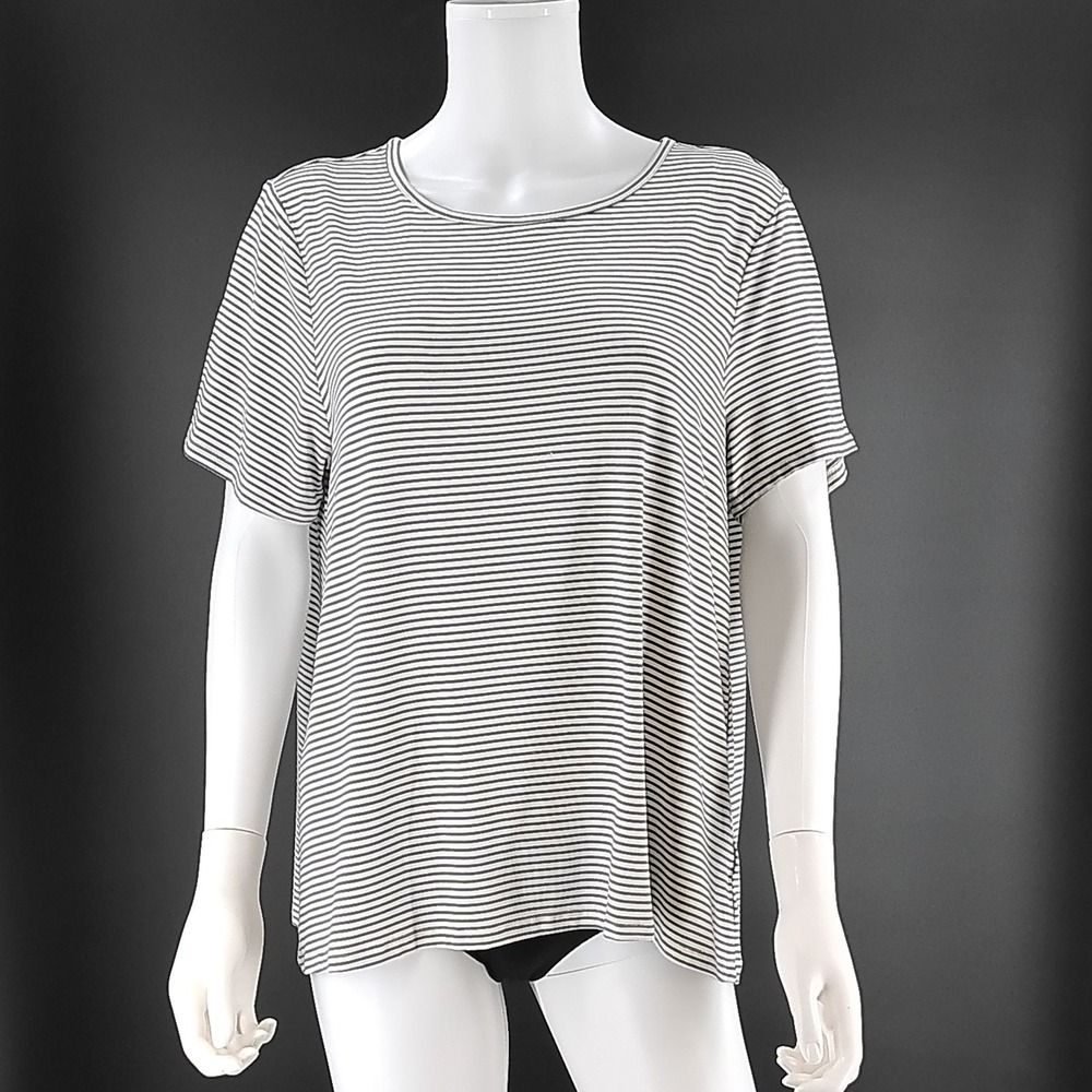 Old Navy Luxe Crew Neck Striped Short Sleeve Tee White Navy Blue Large NEW